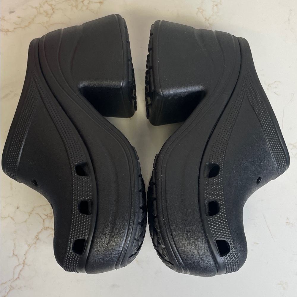 CROCS Black Platform Wedge Clogs - image 2